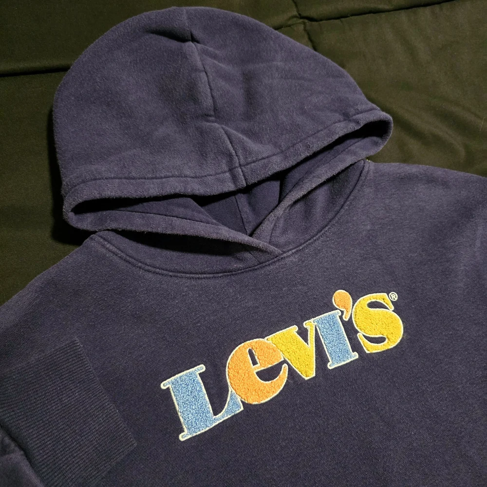 Levis Girls High Rise Fleece Hoodie Arm‎ Stripes Blue Yellow Size Medium 10/12